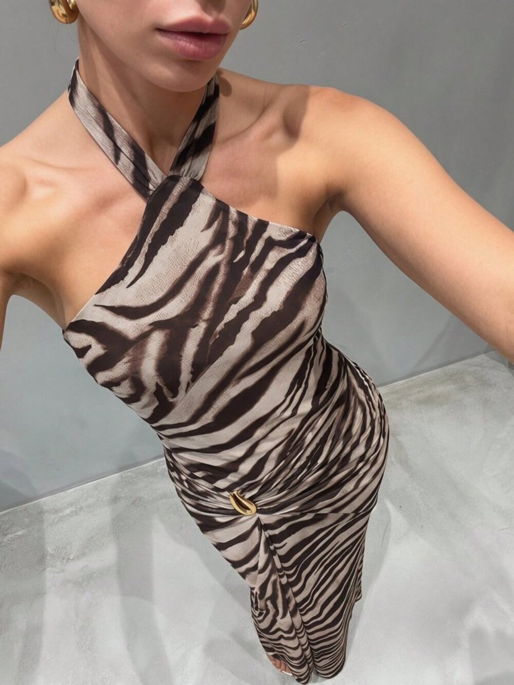 Multicolor Sexy Backless Zebra Print Women's Chic Elegant Party Dress
